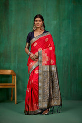 Shop Elegant Red Banarasi Art Silk Woven Ready to Wear Saree Online - Best Prices-RTW-2063